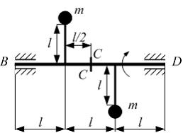 Изображение вопроса Две массы m прикреплены к валу ВD (см. рисунок). С...