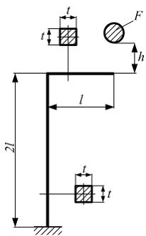 Изображение вопроса На раму с высоты h падает груз весом F. Размеры l ...
