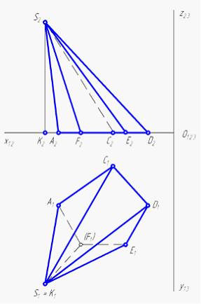 Изображение вопроса На чертеже задана пятигранная пирамида SACDEF. Эле...