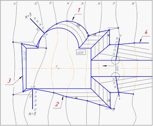 Изображение вопроса Пример построения пересечения конического откоса и...